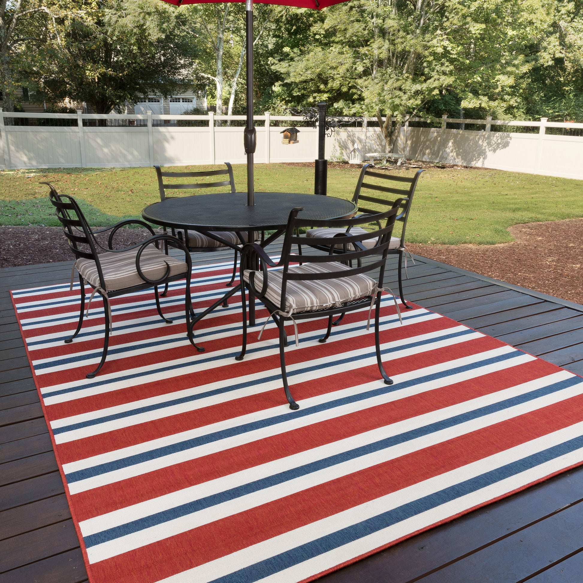 Meridian Outdoor Red/ Blue Stripe Loop Pile Rug