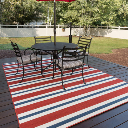 Meridian Outdoor Red/ Blue Stripe Loop Pile Rug