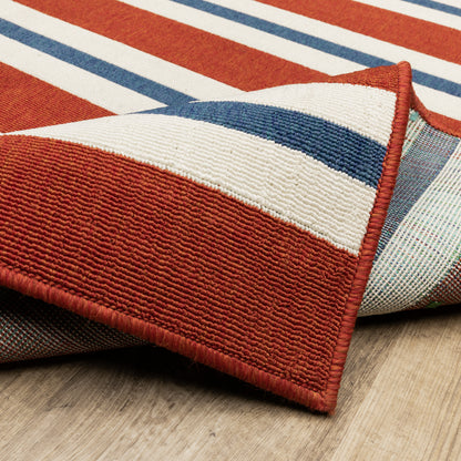Meridian Outdoor Red/ Blue Stripe Loop Pile Rug