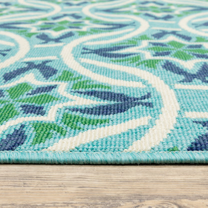 Meridian Outdoor Blue/ Green Floral Loop Pile Rug