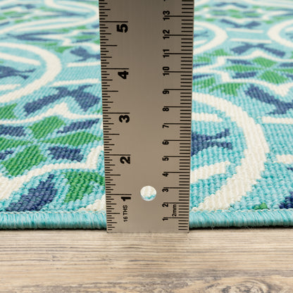 Meridian Outdoor Blue/ Green Floral Loop Pile Rug