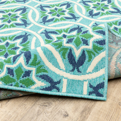 Meridian Outdoor Blue/ Green Floral Loop Pile Rug