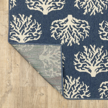 Meridian Novelty Blue/ Ivory Geometric Loop Pile Rug