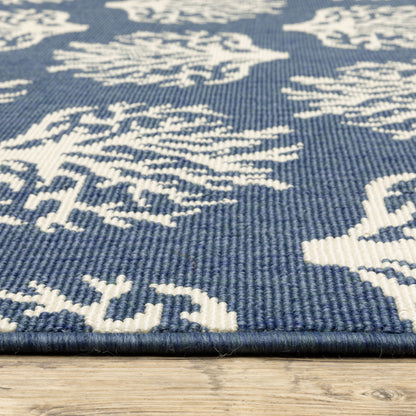 Meridian Novelty Blue/ Ivory Geometric Loop Pile Rug