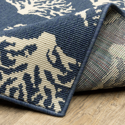 Meridian Novelty Blue/ Ivory Geometric Loop Pile Rug