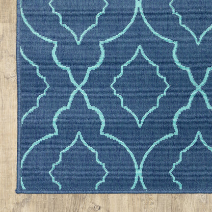 Meridian Outdoor Navy/ Blue Lattice Loop Pile Rug