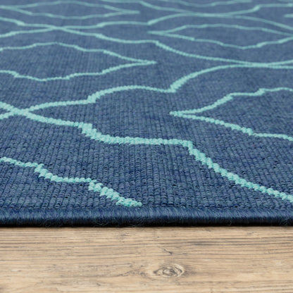 Meridian Outdoor Navy/ Blue Lattice Loop Pile Rug