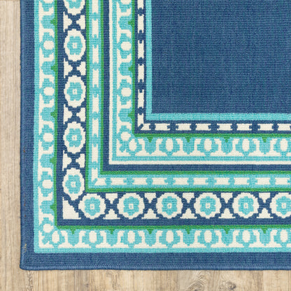 Meridian Outdoor Navy/ Green Border Loop Pile Rug