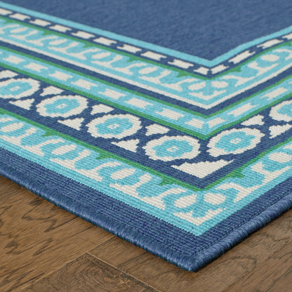 Meridian Outdoor Navy/ Green Border Loop Pile Rug