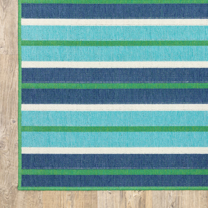 Meridian Outdoor Blue/ Green Stripe Loop Pile Rug