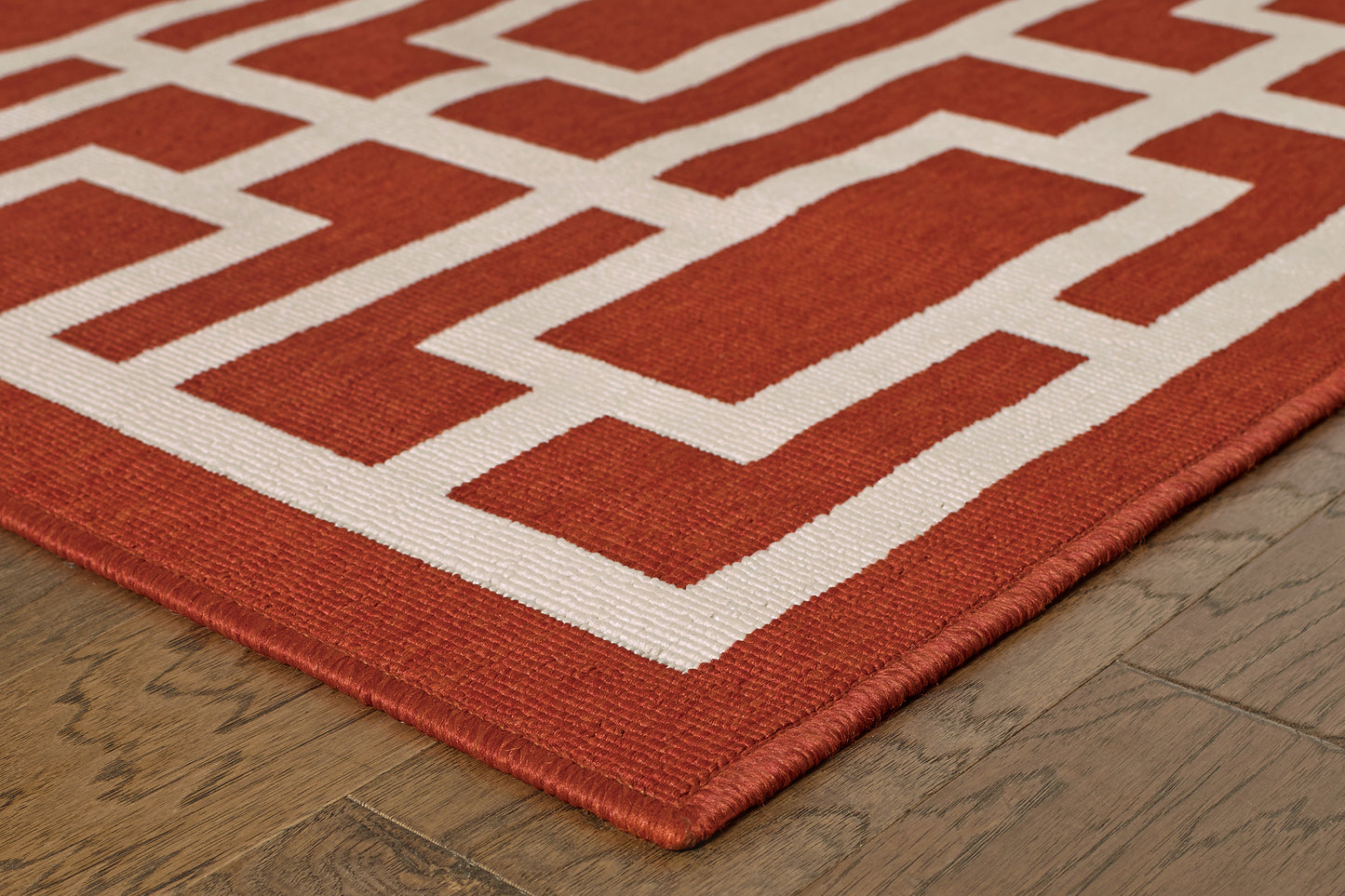Meridian Outdoor Red/ Ivory Geometric Loop Pile Rug