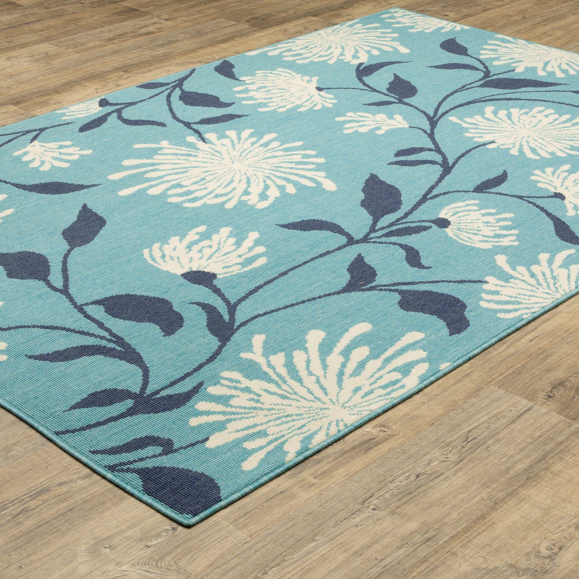 Meridian Floral Blue/ Blue Loop Pile Rug