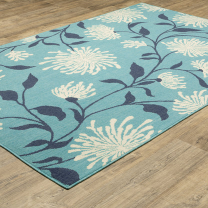 Meridian Floral Blue/ Blue Loop Pile Rug