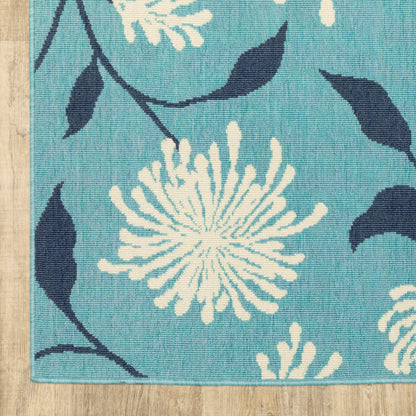 Meridian Floral Blue/ Blue Loop Pile Rug