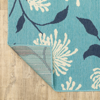 Meridian Floral Blue/ Blue Loop Pile Rug
