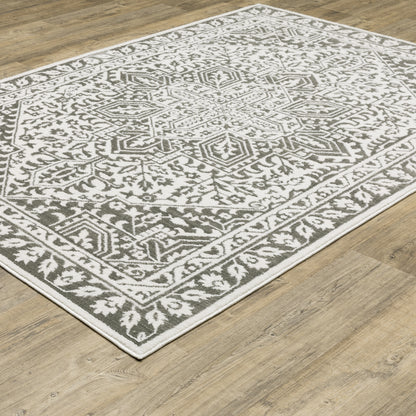 Montecito Medallion Grey/ White Oriental Cut Pile Rug