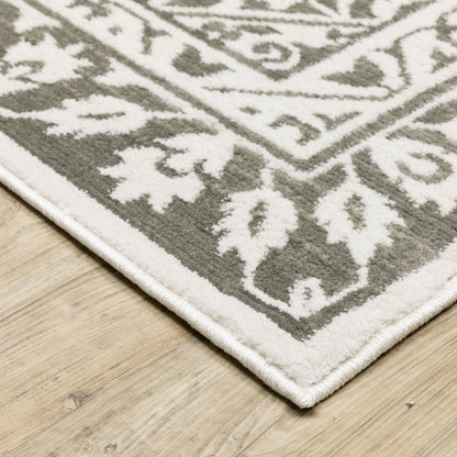 Montecito Medallion Grey/ White Oriental Cut Pile Rug