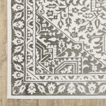 Montecito Medallion Grey/ White Oriental Cut Pile Rug