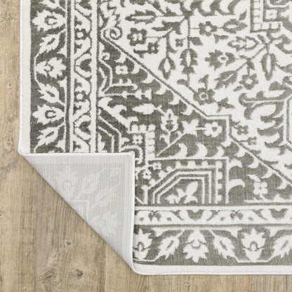 Montecito Medallion Grey/ White Oriental Cut Pile Rug