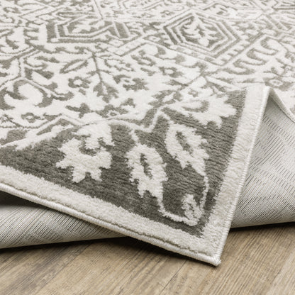 Montecito Medallion Grey/ White Oriental Cut Pile Rug