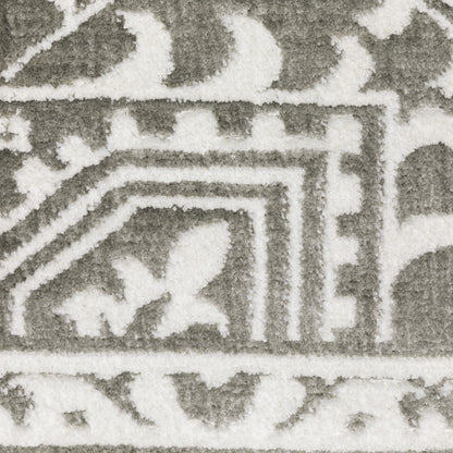 Montecito Medallion Grey/ White Oriental Cut Pile Rug