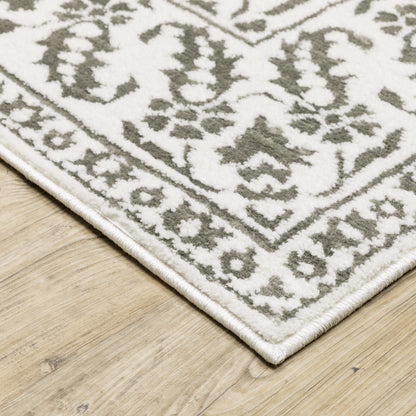 Montecito Border Grey/ White Floral Cut Pile Rug