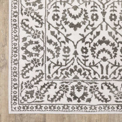 Montecito Border Grey/ White Floral Cut Pile Rug