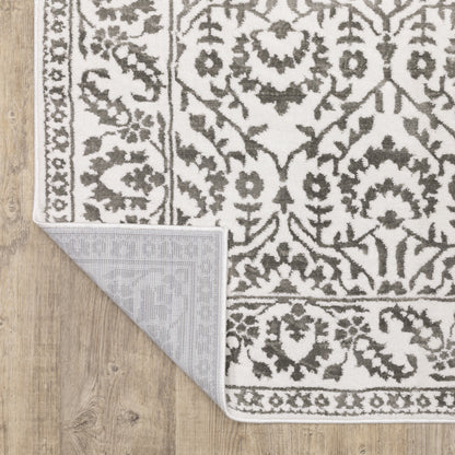 Montecito Border Grey/ White Floral Cut Pile Rug