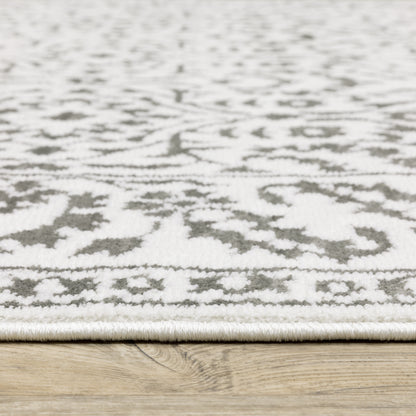 Montecito Border Grey/ White Floral Cut Pile Rug