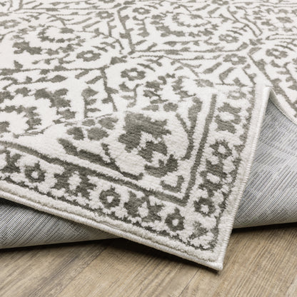 Montecito Border Grey/ White Floral Cut Pile Rug