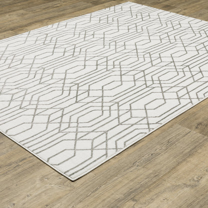 Montecito Geometric White/ Grey Cut Pile Rug