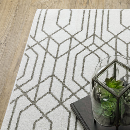 Montecito Geometric White/ Grey Cut Pile Rug