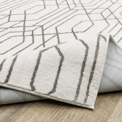 Montecito Geometric White/ Grey Cut Pile Rug