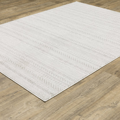 Montecito Stripe White/ Grey Geometric Cut Pile Rug