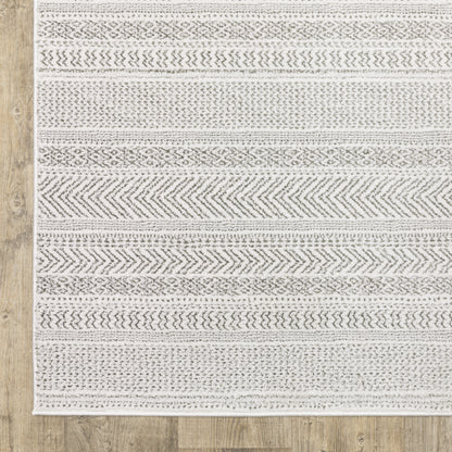 Montecito Stripe White/ Grey Geometric Cut Pile Rug