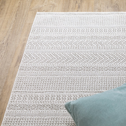 Montecito Stripe White/ Grey Geometric Cut Pile Rug