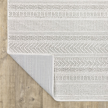 Montecito Stripe White/ Grey Geometric Cut Pile Rug