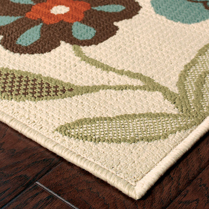 Montego Floral Ivory/ Brown Abstract Loop Pile Rug