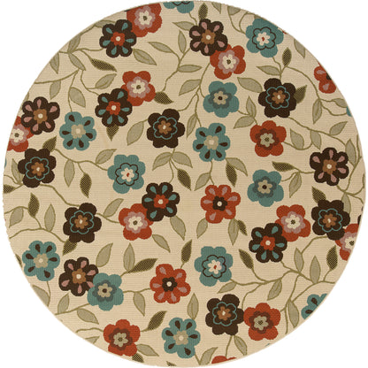 Montego Floral Ivory/ Brown Abstract Loop Pile Rug