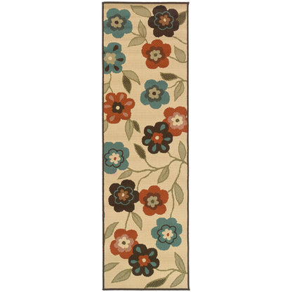 Montego Floral Ivory/ Brown Abstract Loop Pile Rug