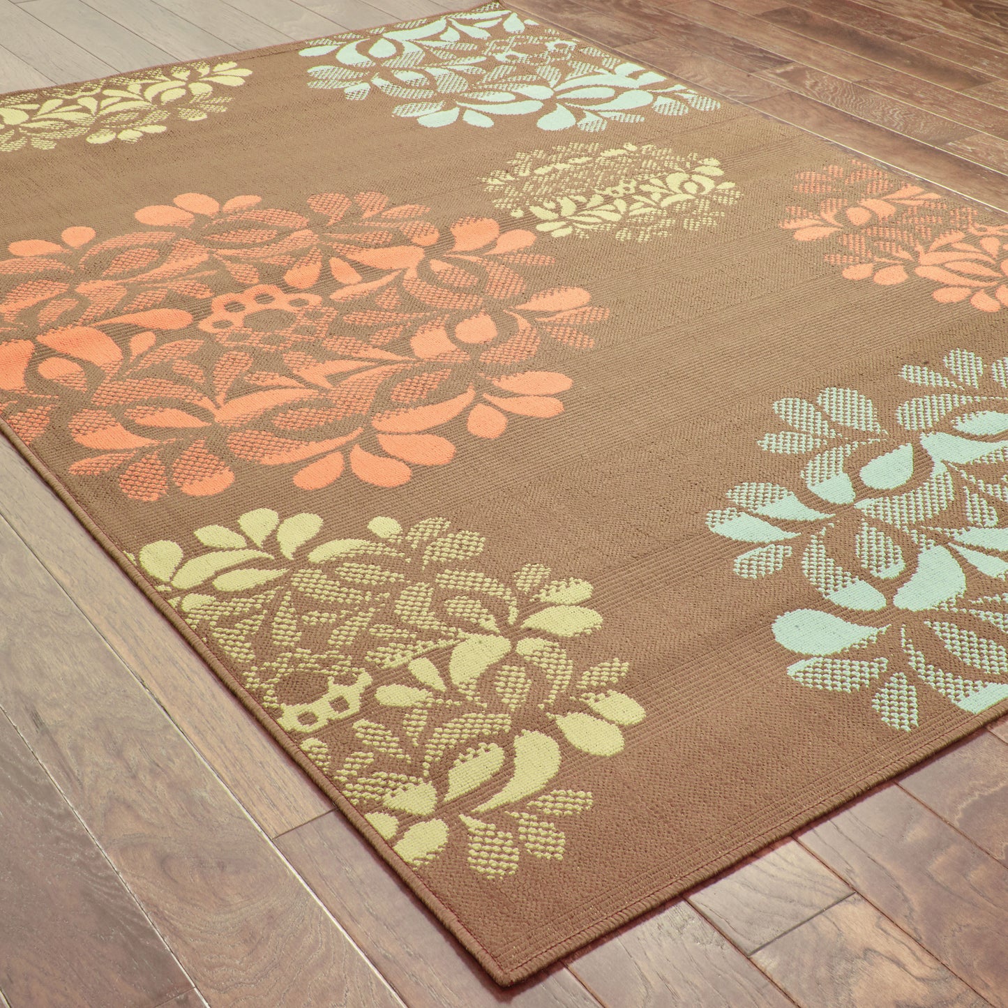 Montego Floral Brown/ Blue Abstract Loop Pile Rug