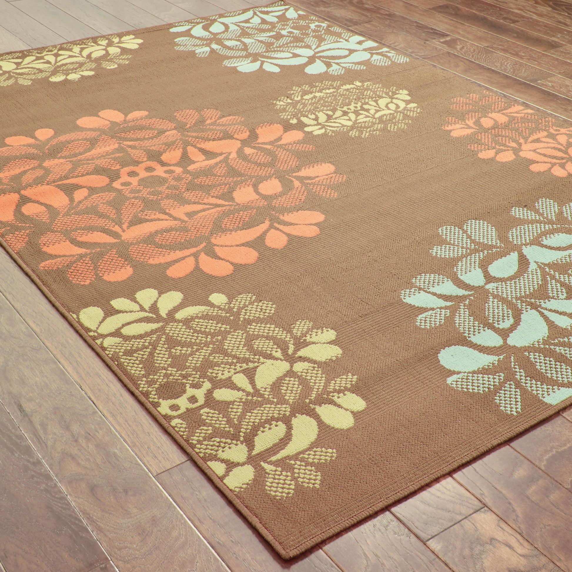 Montego Floral Brown/ Blue Abstract Loop Pile Rug