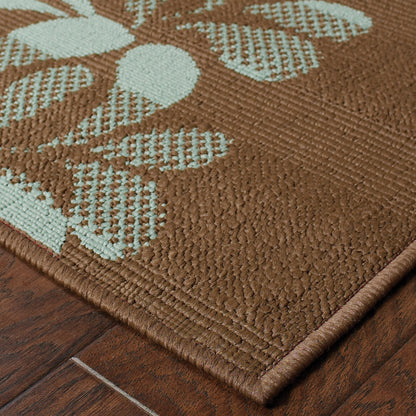 Montego Floral Brown/ Blue Abstract Loop Pile Rug