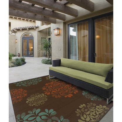 Montego Floral Brown/ Blue Abstract Loop Pile Rug