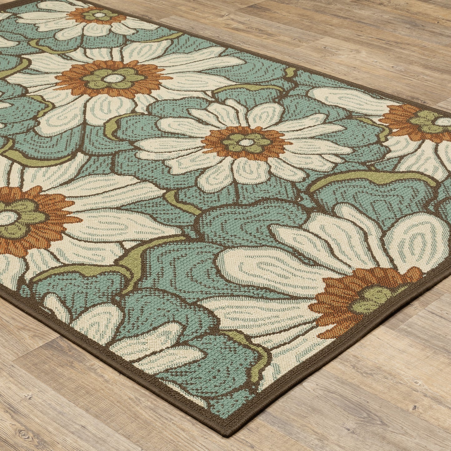 Montego Floral Blue/ Brown Abstract Loop Pile Rug