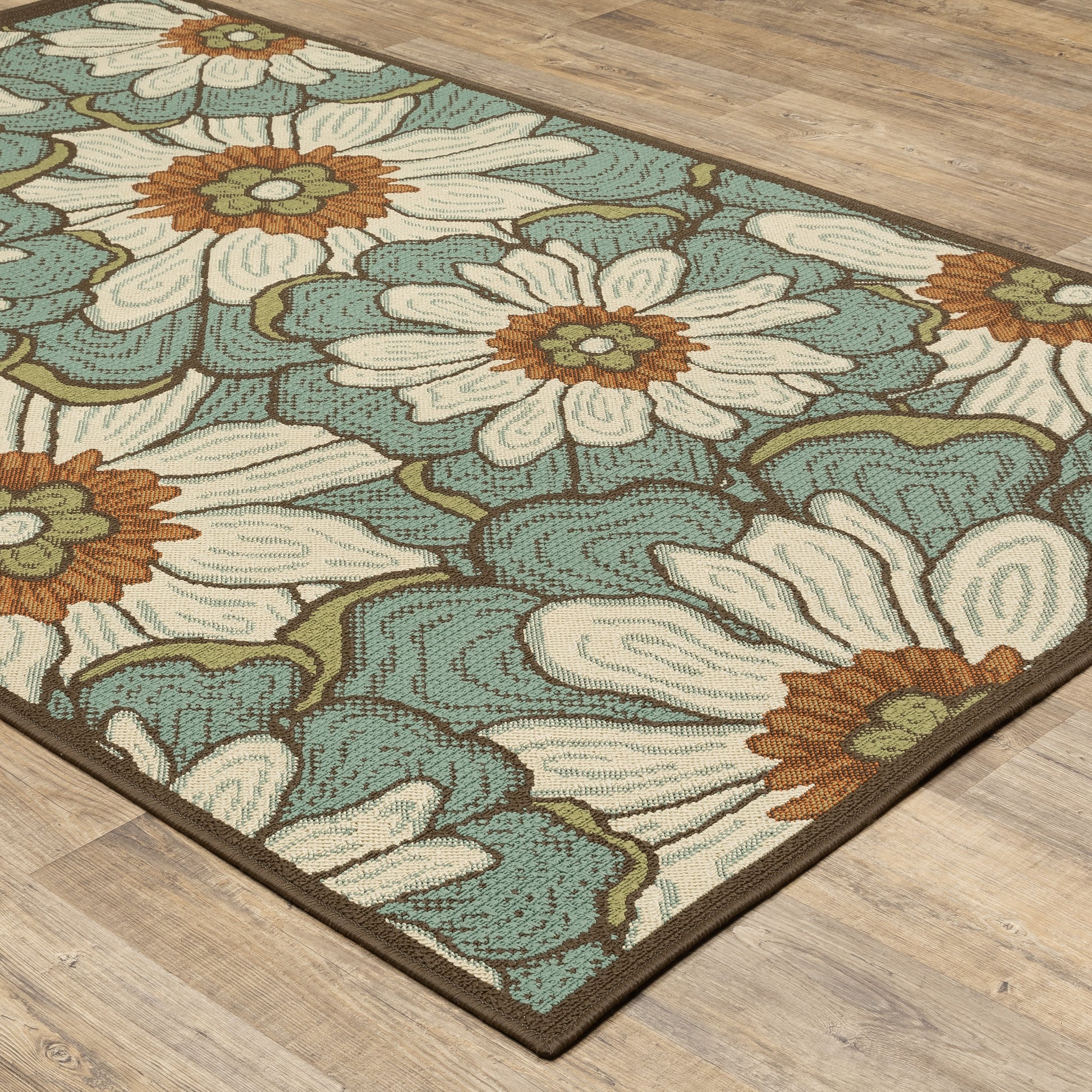 Montego Floral Blue/ Brown Abstract Loop Pile Rug