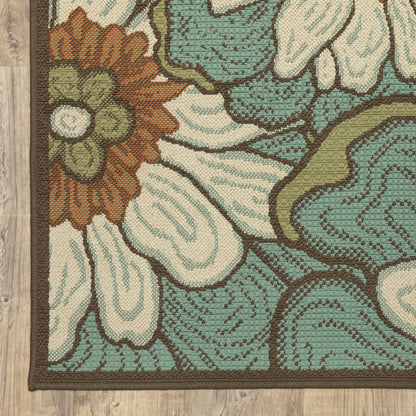 Montego Floral Blue/ Brown Abstract Loop Pile Rug