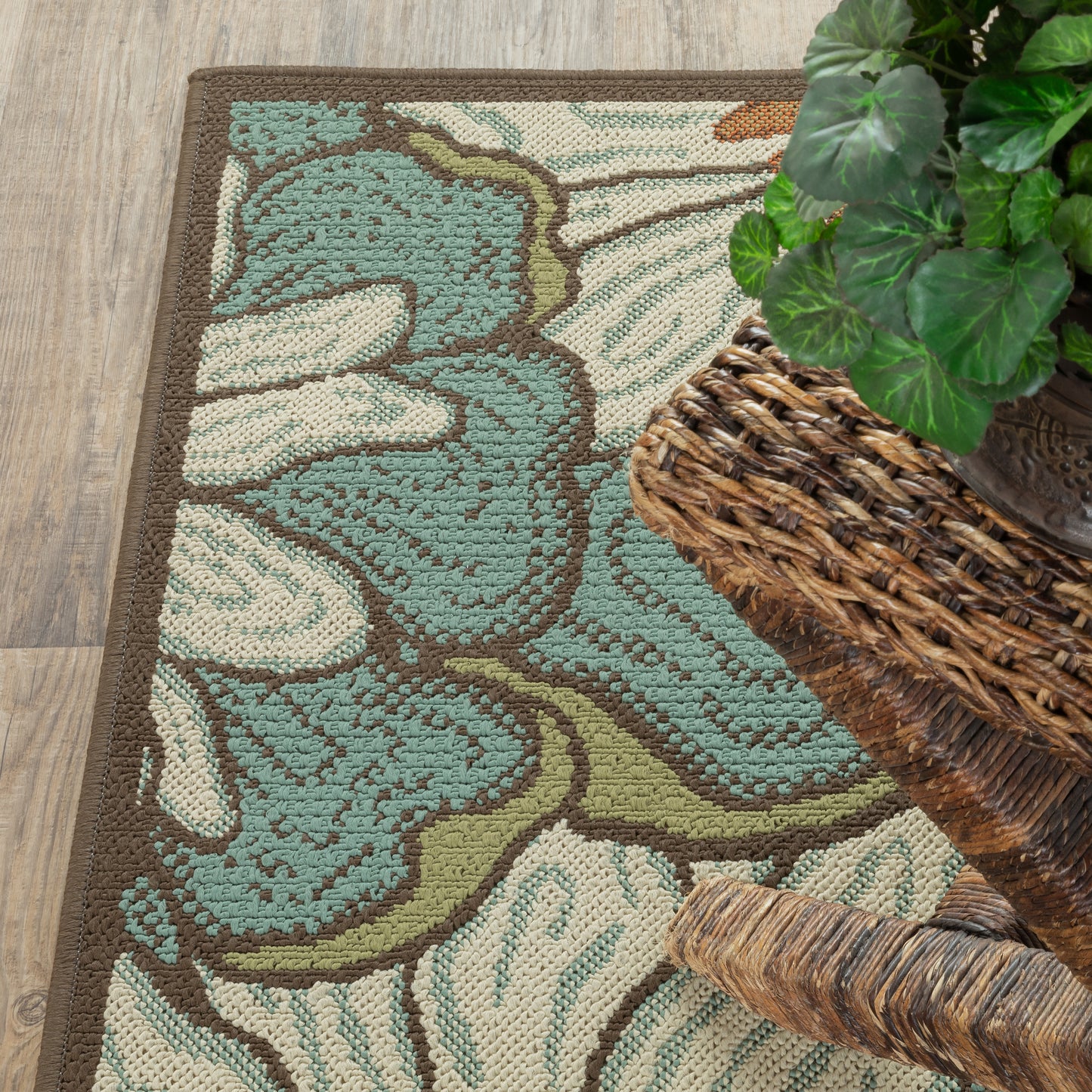 Montego Floral Blue/ Brown Abstract Loop Pile Rug