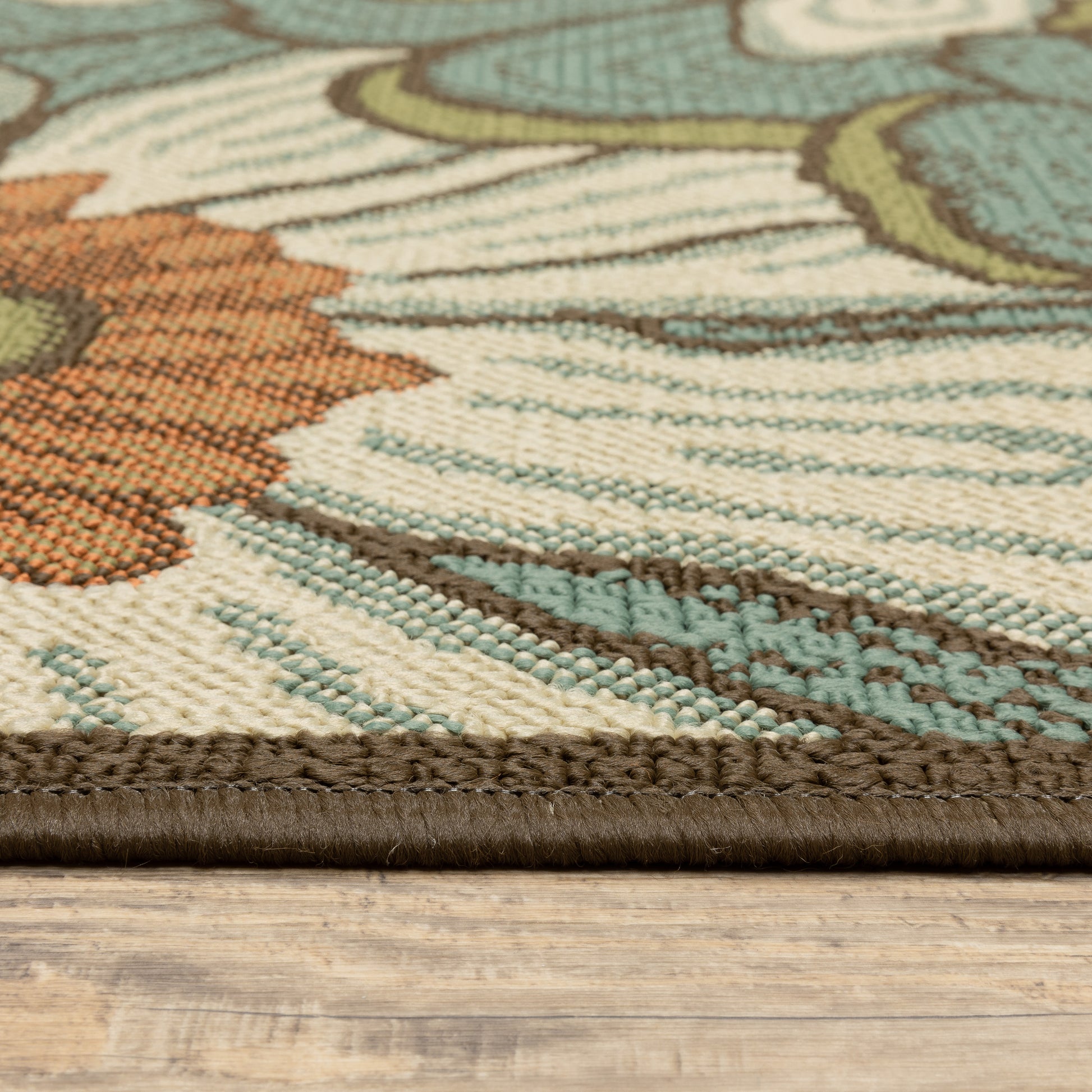 Montego Floral Blue/ Brown Abstract Loop Pile Rug