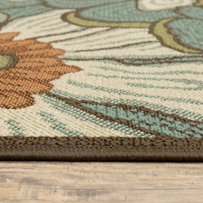 Montego Floral Blue/ Brown Abstract Loop Pile Rug